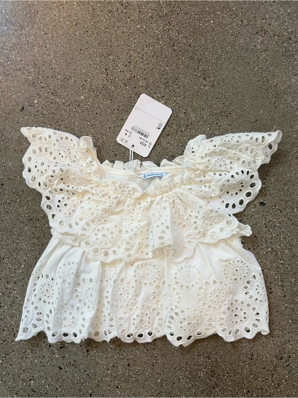 Mayoral White Eyelet Ruffle Top with Embroidered Cutouts